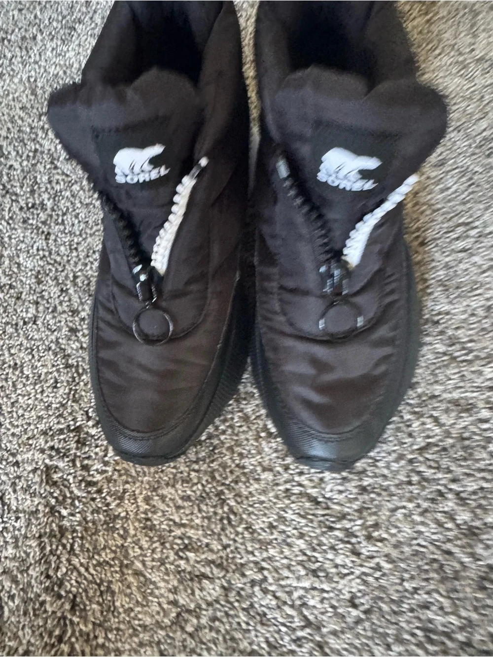 Sorel Black and White Winter Boots with Neon Accent